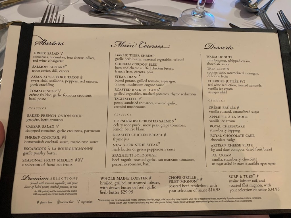 Freedom of the Seas- Main Dining Room Review & Menus – The Happiest ...